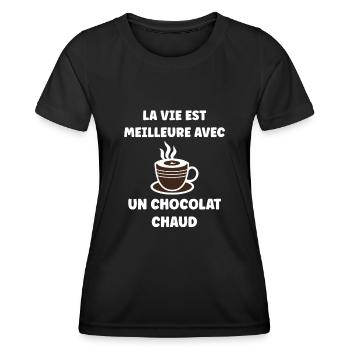 Humour petit chocolat chaud - T-shirt sport Femme - noir - Devant - AI Model Female 172 light (172cm)