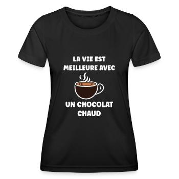 Humour petit chocolat chaud - T-shirt sport Femme - noir - Devant - AI Model Female 172 light (172cm)