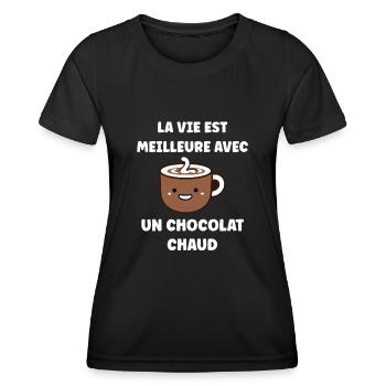 Humour petit chocolat chaud - T-shirt sport Femme - noir - Devant - AI Model Female 172 light (172cm)