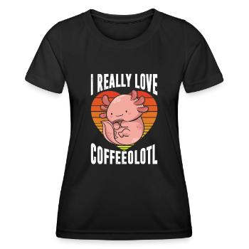 Ich Liebe Coffeeolotl Im Retro-T-Shirt Wirklich - Frauen Funktions-T-Shirt - Schwarz - Vorne - AI Model Female 172 light (172cm)