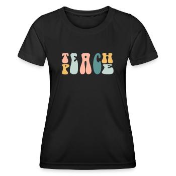 Teach Peace Word Game Groovy Hippie Teacher - Frauen Funktions-T-Shirt - Schwarz - Vorne - AI Model Female 172 light (172cm)