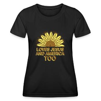Loves Jesus and America Too God Christian - Women's Functional T-Shirt - black - Front - AI Model Female 172 light (172cm)