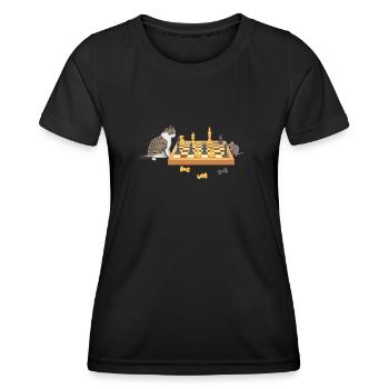 Brettspielabend Katze Maus Schachspielende Spieler - Frauen Funktions-T-Shirt - Schwarz - Vorne - AI Model Female 172 light (172cm)