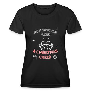 Running On Beer And Christmas Cheer Funny Festive - Women's Functional T-Shirt - black - Front - AI Model Female 172 light (172cm)