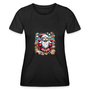 Drôle de Père Noël aime grignoter - Biscuits - T-shirt sport Femme - noir - Devant - AI Model Female 172 light (172cm)
