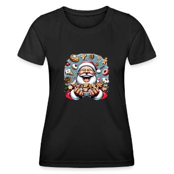 Drôle de Père Noël aime grignoter - Biscuits - T-shirt sport Femme - noir - Devant - AI Model Female 172 light (172cm)