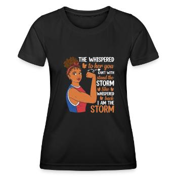 Ils chuchotèrent qu’ils ne voulaient pas parler aux femmes de la tempête. - T-shirt sport Femme - noir - Devant - AI Model Female 172 light (172cm)