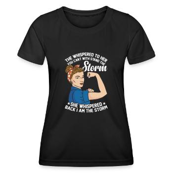 Ils chuchotèrent qu’ils ne voulaient pas parler aux femmes de la tempête. - T-shirt sport Femme - noir - Devant - AI Model Female 172 light (172cm)