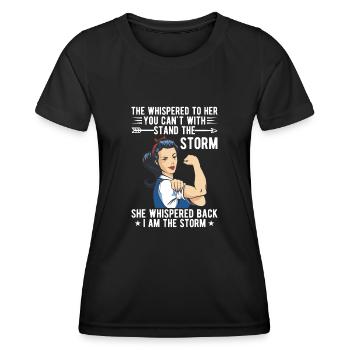 Ils chuchotèrent qu’ils ne voulaient pas parler aux femmes de la tempête. - T-shirt sport Femme - noir - Devant - AI Model Female 172 light (172cm)