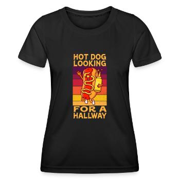 Hot Dog auf der Suche nach einem Flur - Frauen Funktions-T-Shirt - Schwarz - Vorne - AI Model Female 172 light (172cm)