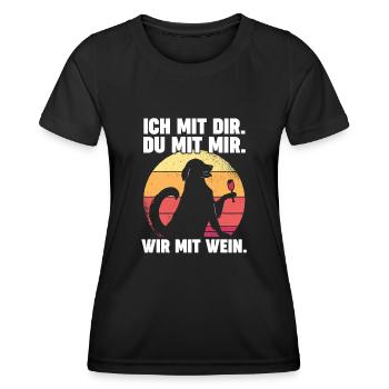Hund Ich Mit Dir Du Mit Mir Wir Mit Wein - Frauen Funktions-T-Shirt - Schwarz - Vorne - AI Model Female 172 light (172cm)