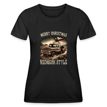 Merry Christmas Redneck Style - Pick up Truck - Frauen Funktions-T-Shirt - Schwarz - Vorne - AI Model Female 172 light (172cm)