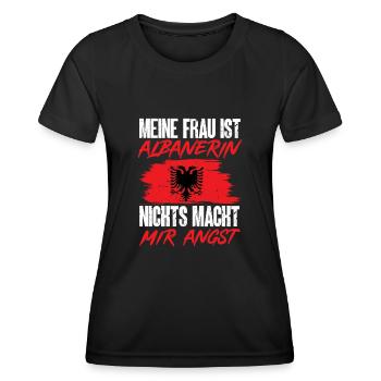 Albanische Flagge Albanischer Adler Shqiponja - Frauen Funktions-T-Shirt - Schwarz - Vorne - AI Model Female 172 light (172cm)