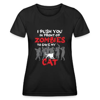 Des zombies qui fuient pour sauver mon chat - T-shirt sport Femme - noir - Devant - AI Model Female 172 light (172cm)