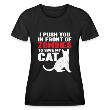 Des zombies qui fuient pour sauver mon chat - T-shirt sport Femme - noir - Devant - AI Model Female 172 light (172cm)