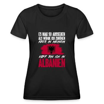 Albanische Flagge Albanischer Adler Shqiponja - Frauen Funktions-T-Shirt - Schwarz - Vorne - AI Model Female 172 light (172cm)