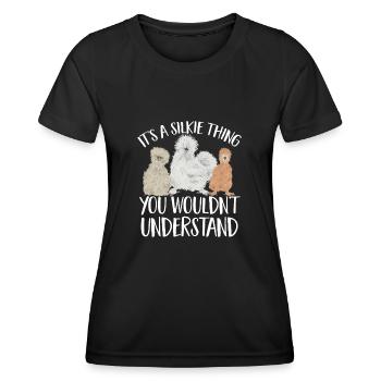 Seidenhuhn Silkie Chicken - Women's Functional T-Shirt - black - Front - AI Model Female 172 light (172cm)