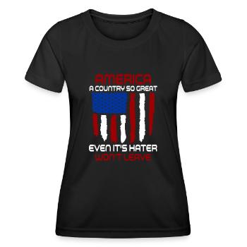 Amerika: Ein Land, das so großartig ist, dass die USA patriotisch sind - Frauen Funktions-T-Shirt - Schwarz - Vorne - AI Model Female 172 light (172cm)