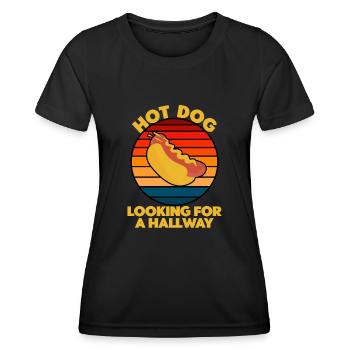 Hot Dog auf der Suche nach einem Flur - Frauen Funktions-T-Shirt - Schwarz - Vorne - AI Model Female 172 light (172cm)