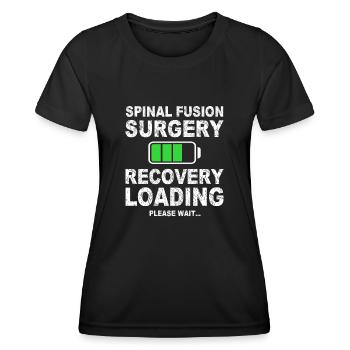 Wirbelsäulenversteifungschirurgie Erholung Belastung Lendenwirbelsäule - Frauen Funktions-T-Shirt - Schwarz - Vorne - AI Model Female 172 light (172cm)