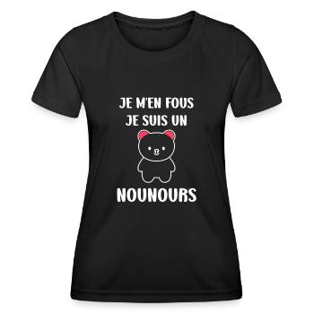Ours en peluche petit nounours - T-shirt sport Femme - noir - Devant - AI Model Female 172 light (172cm)