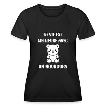 Ours en peluche petit nounours - T-shirt sport Femme - noir - Devant - AI Model Female 172 light (172cm)