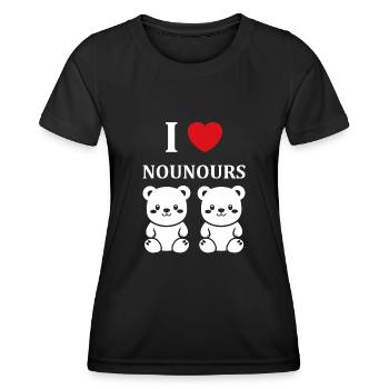 Ours en peluche petit nounours - T-shirt sport Femme - noir - Devant - AI Model Female 172 light (172cm)