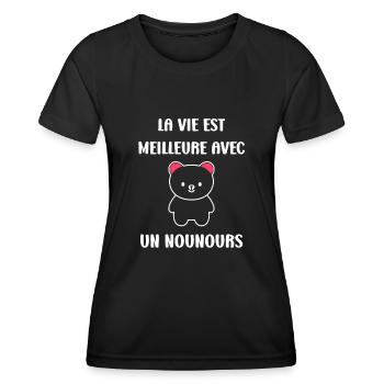 Ours en peluche petit nounours - T-shirt sport Femme - noir - Devant - AI Model Female 172 light (172cm)