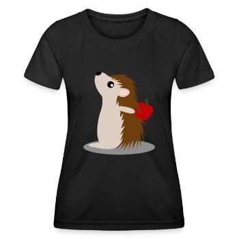 Hedgehog with Apple Hedgehogs - Frauen Funktions-T-Shirt - Schwarz - Vorne - AI Model Female 172 light (172cm)
