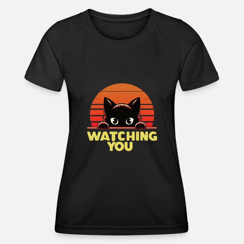 Black cat watching you - Women's Functional T-Shirt - black