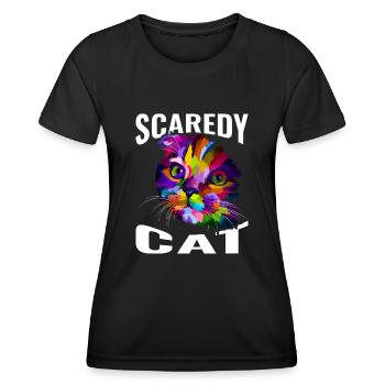 Chat effrayé - T-shirt sport Femme - noir - Devant - AI Model Female 172 light (172cm)