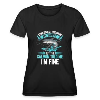 Pêche au saumon Pêcheur de saumon - T-shirt sport Femme - noir - Devant - AI Model Female 172 light (172cm)