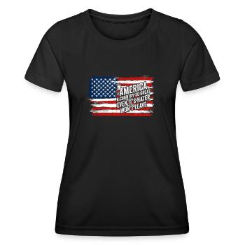 Amerika: Ein Land, das so großartig ist, dass die USA patriotisch sind - Frauen Funktions-T-Shirt - Schwarz - Vorne - AI Model Female 172 light (172cm)