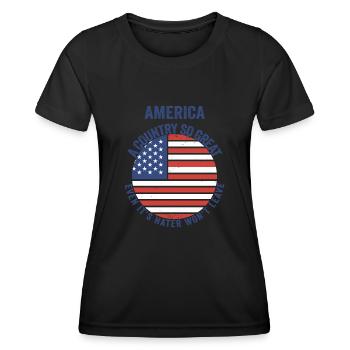 Amerika: Ein Land, das so großartig ist, dass die USA patriotisch sind - Frauen Funktions-T-Shirt - Schwarz - Vorne - AI Model Female 172 light (172cm)