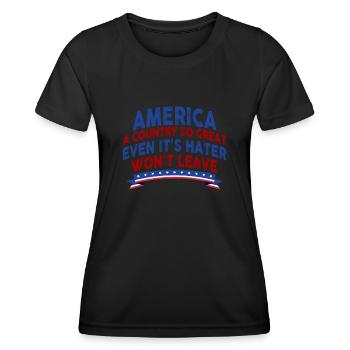 Amerika: Ein Land, das so großartig ist, dass die USA patriotisch sind - Frauen Funktions-T-Shirt - Schwarz - Vorne - AI Model Female 172 light (172cm)