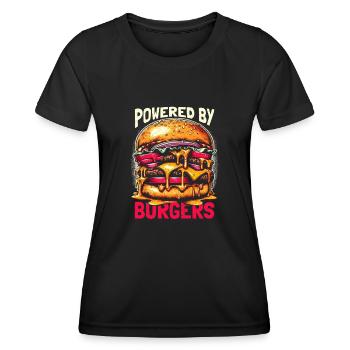 Powered by Burgers - Gift for Burger Lovers - Women's Functional T-Shirt - black - Front - AI Model Female 172 light (172cm)