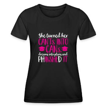 PhD Graduate Doktorgrad Ph.D. Promotion - Frauen Funktions-T-Shirt - Schwarz - Vorne - AI Model Female 172 light (172cm)