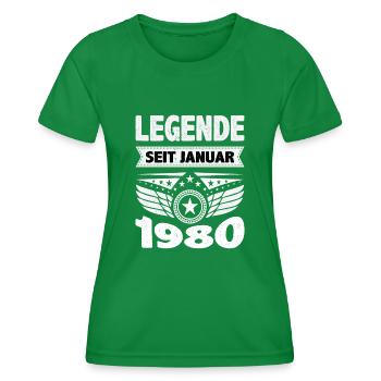 Januar 1980 Legende seit 44 Jahren Mann Frau - Frauen Funktions-T-Shirt - Kelly Green - Vorne - AI Model Female 172 dark (172cm)