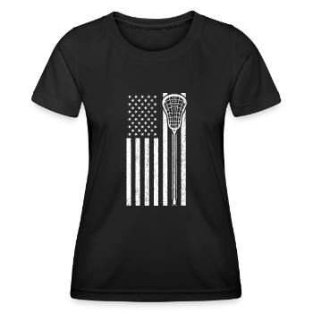 Lacrosse USA Flag - Women's Functional T-Shirt - black - Front - AI Model Female 172 light (172cm)