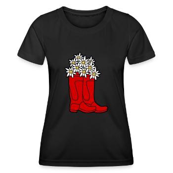 Red Rain Boots Flowers - Women's Functional T-Shirt - black - Front - AI Model Female 172 light (172cm)