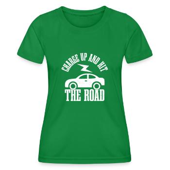 Charge Up And Hit The Road Electric Car Driver - Women's Functional T-Shirt - kelly green - Front - AI Model Female 172 dark (172cm)