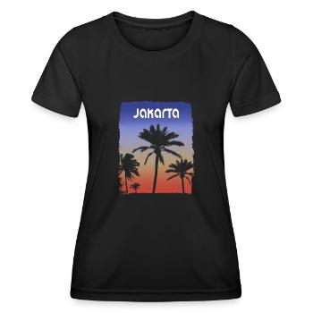 Jakarta Indonesien Sonnenuntergang Urlaub Souvenir Palme - Frauen Funktions-T-Shirt - Schwarz - Vorne - AI Model Female 172 light (172cm)