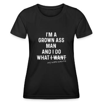 Ich bin ein erwachsener Mann, ich tue, was meine Frau will Heirat - Frauen Funktions-T-Shirt - Schwarz - Vorne - AI Model Female 172 light (172cm)