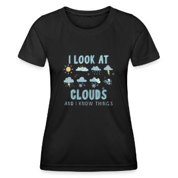 Je regarde les nuages et je sais des choses... - T-shirt sport Femme - noir - Devant - AI Model Female 172 light (172cm)