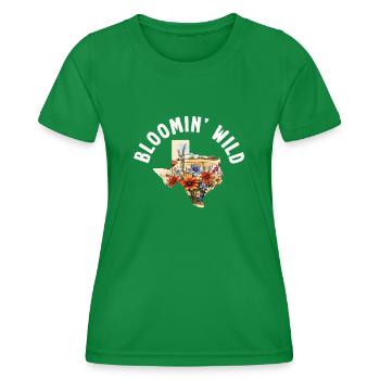 Wildflower Fields Wildflowers Bluebonnet - Women's Functional T-Shirt - kelly green - Front - AI Model Female 172 dark (172cm)
