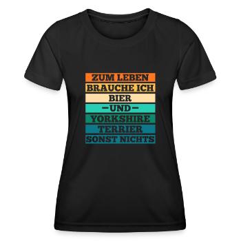 Hund Bier Yorkshire Terrier - Frauen Funktions-T-Shirt - Schwarz - Vorne - AI Model Female 172 light (172cm)