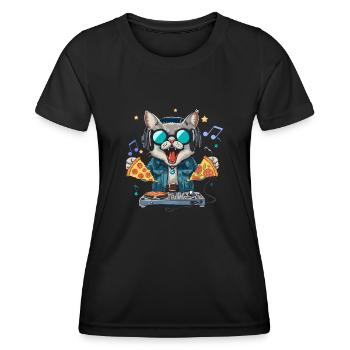 Outer Space Cat Pizza Disc Jockey - Interstellar - Women's Functional T-Shirt - black - Front - AI Model Female 172 light (172cm)
