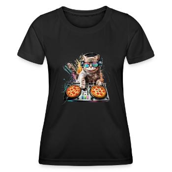 Outer Space Cat Pizza Disc Jockey - Interstellar - Women's Functional T-Shirt - black - Front - AI Model Female 172 light (172cm)