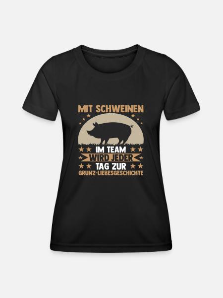 Schwein Schweinebauer Bauernhof Schweine - Frauen Funktions-T-Shirt - Schwarz