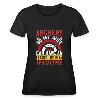 Drôle de dicton de tir à l’arc - Apocalypse - T-shirt sport Femme - noir - Devant - AI Model Female 172 light (172cm)